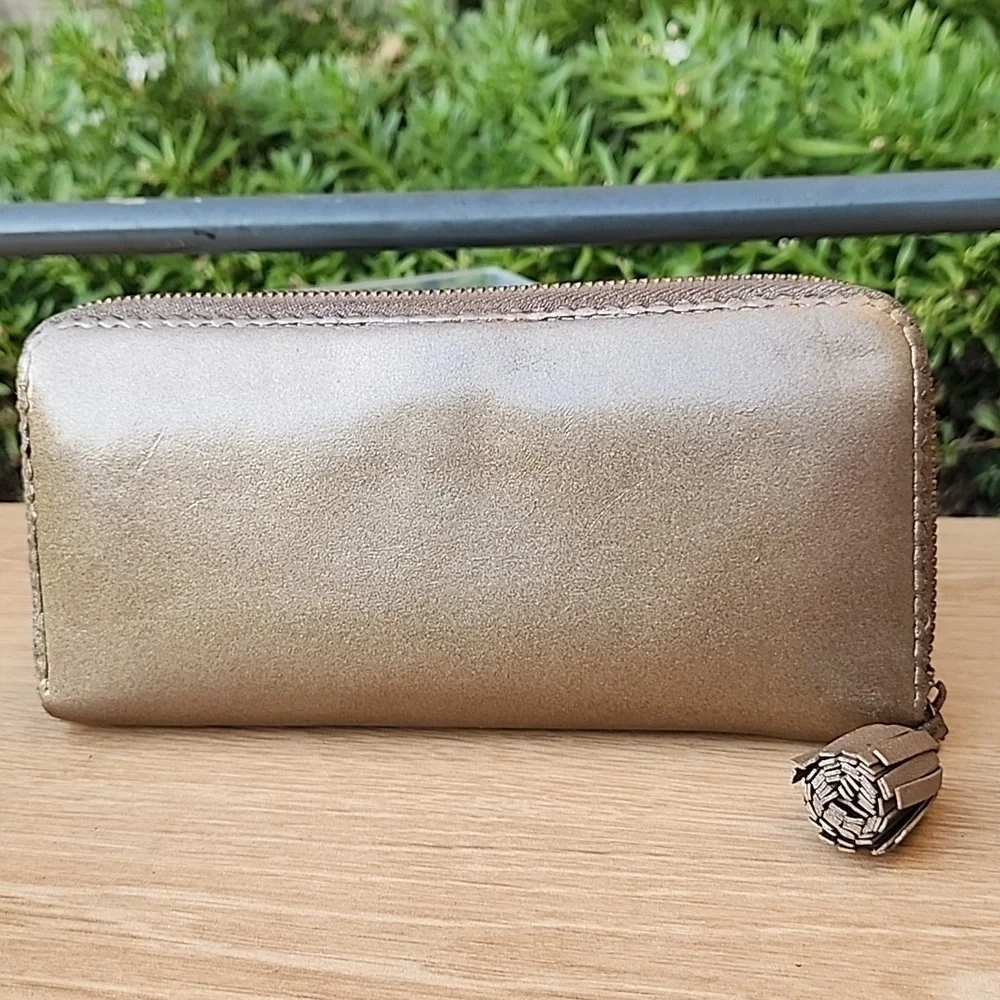 LOEWE Anagram Tassel Women's Long Wallet Champagne Gold Leather